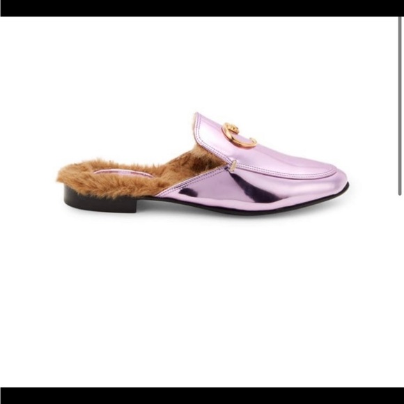 Roberto Cavalli Faux Fur Metallic Mules Pink - Picture 9 of 9